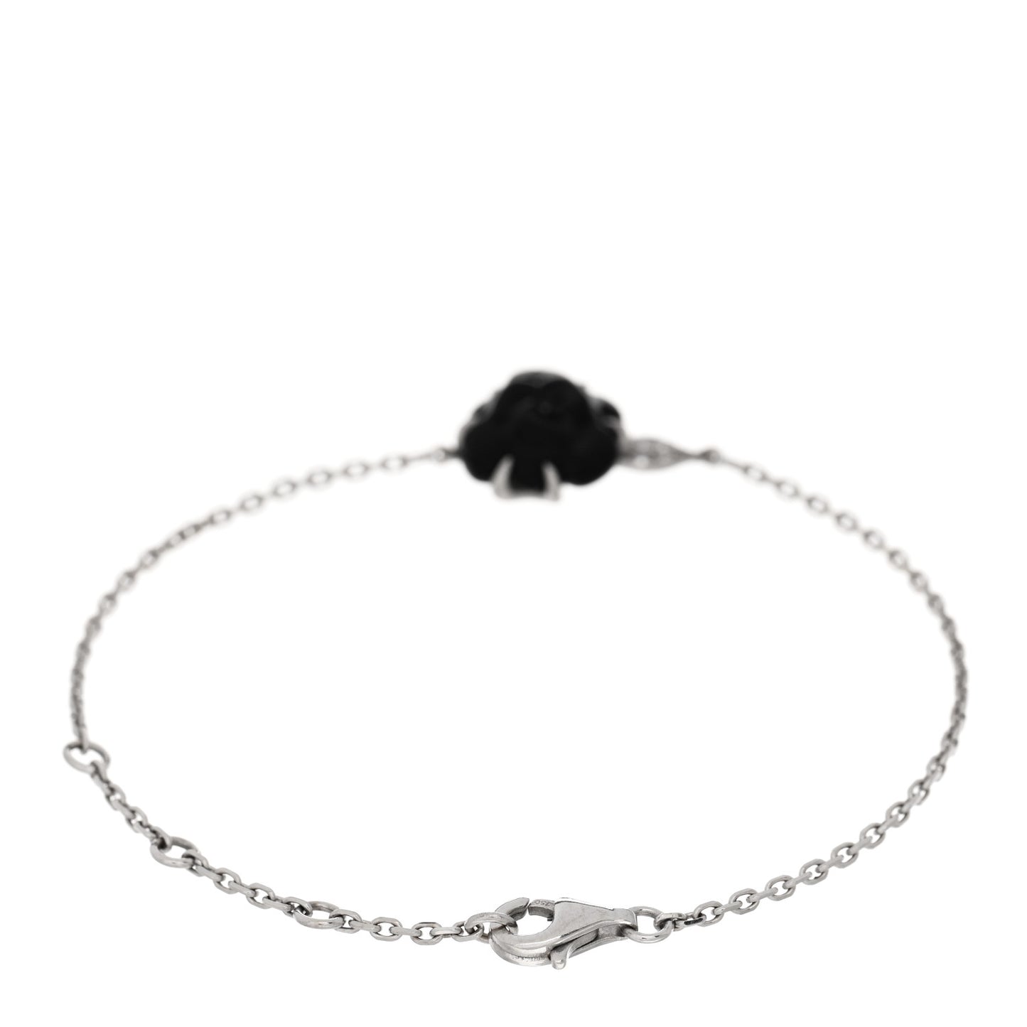 18K White Gold Diamond Black Onyx Camelia Sculpte Bracelet