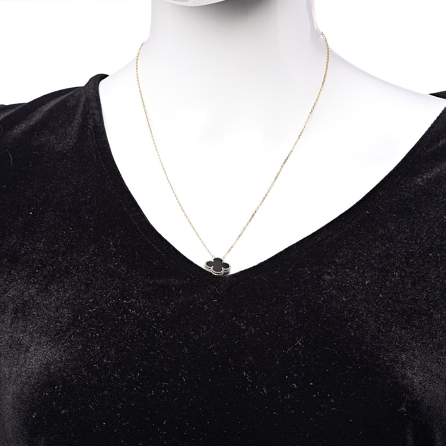 Van Cleef & Arpels 18K Yellow Gold Black Onyx Vintage Alhambra Pendant Necklace 2 of 6
