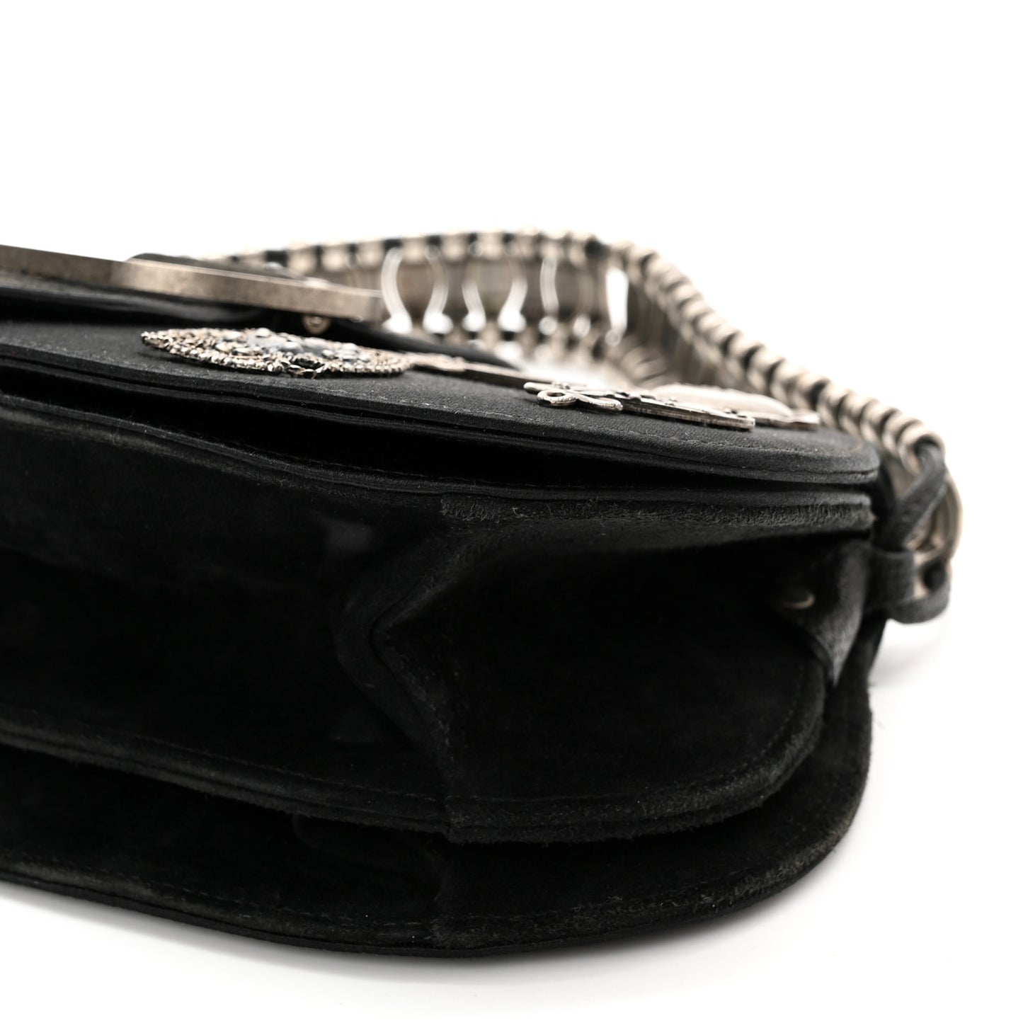 Satin Suede Charms Bag Black