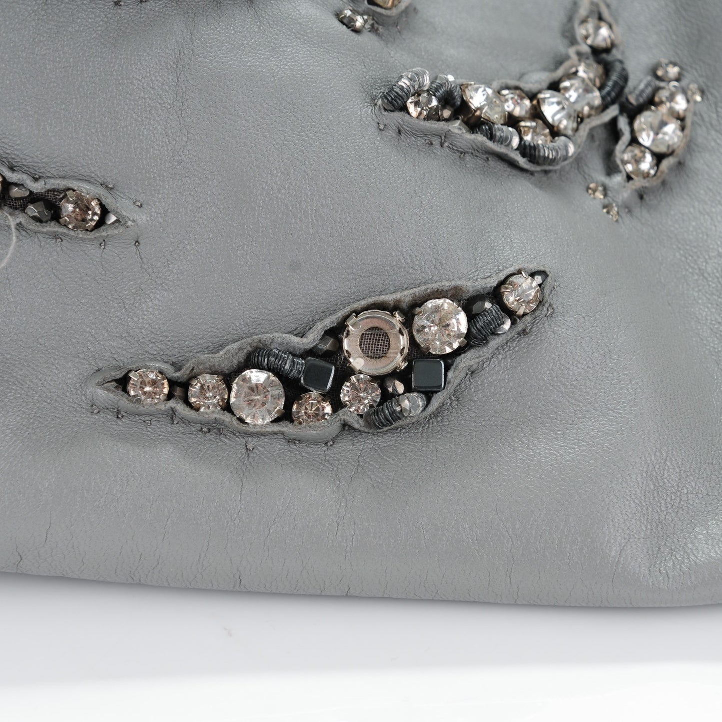 Nappa Leather Crystal Rose Glam Tote Gray