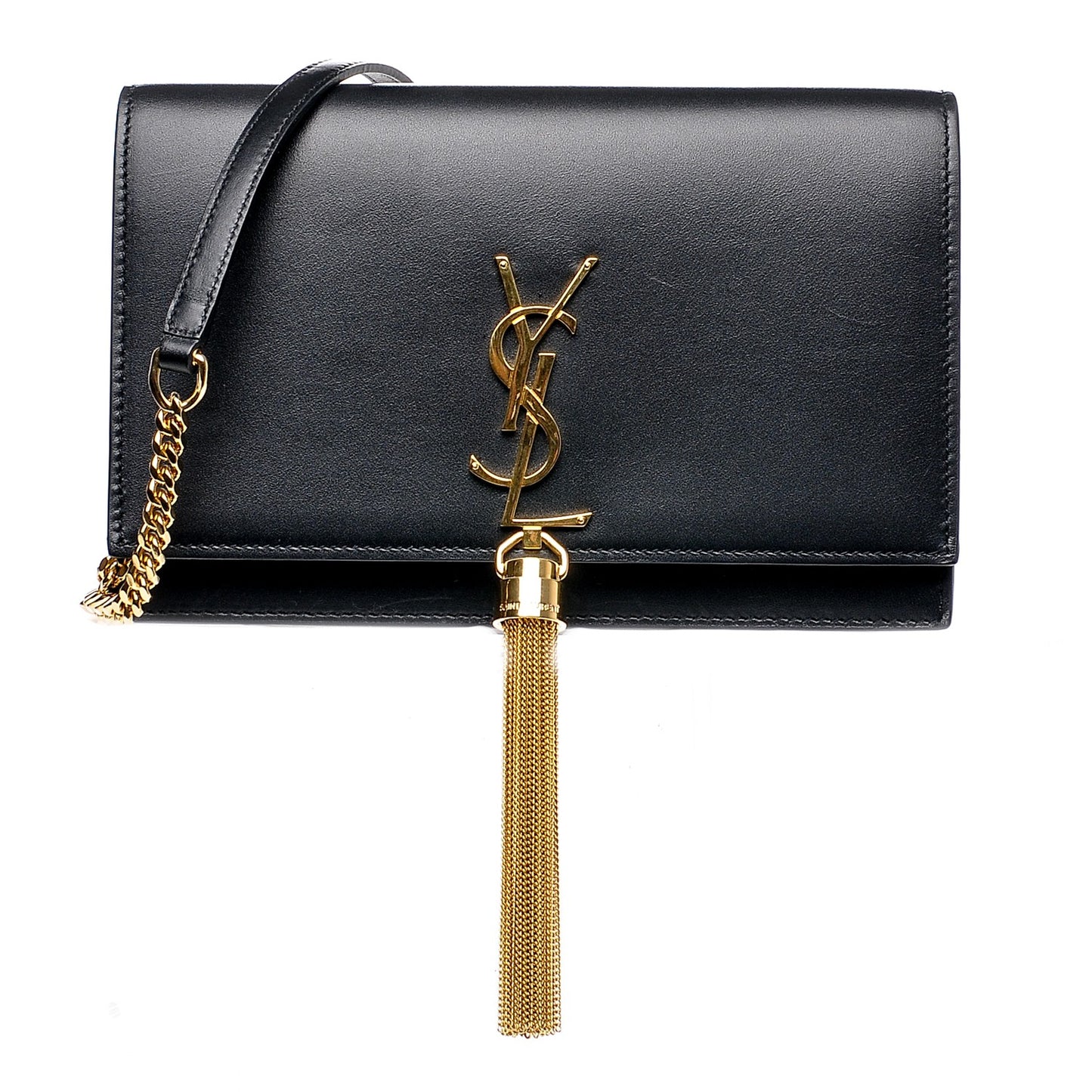 Smooth Calfskin Medium Classic Monogram Kate Tassel Satchel Black