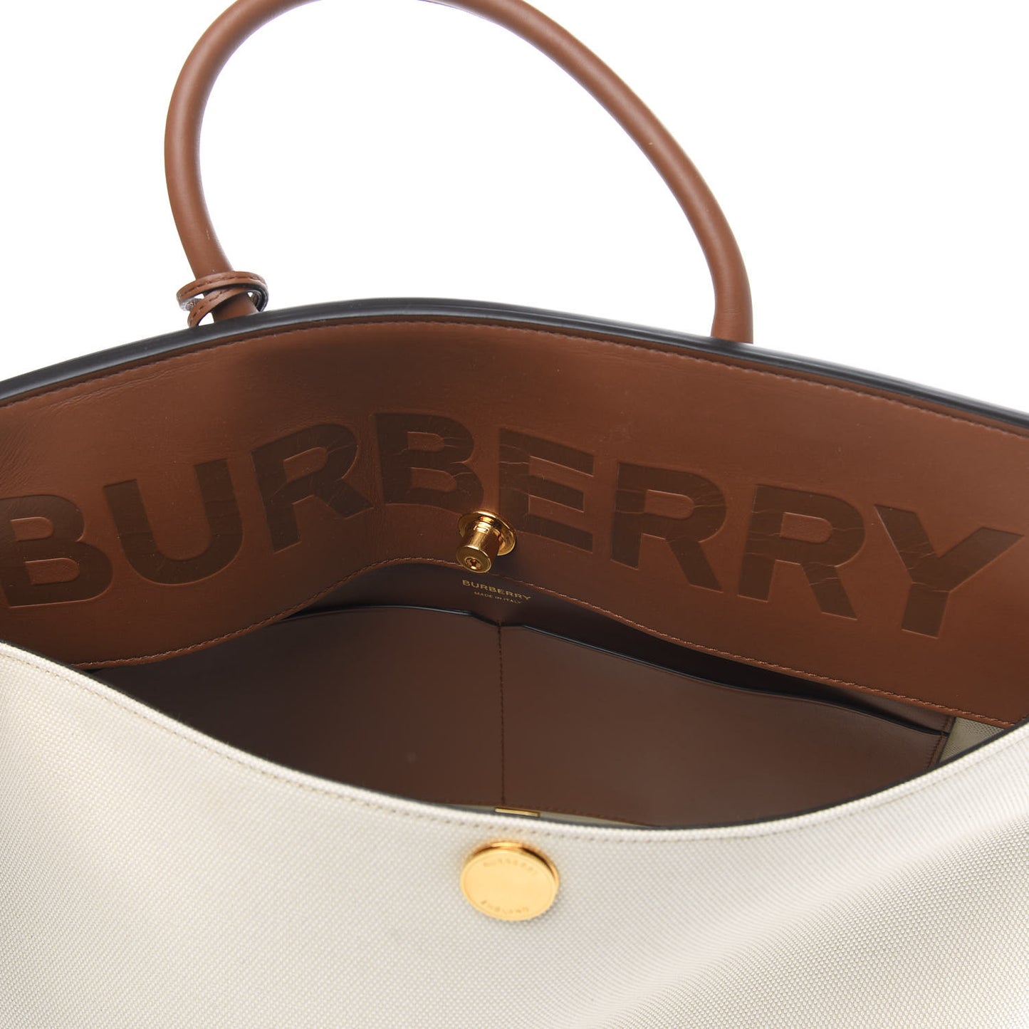 Calfskin Canvas Medium Society Tote Natural Malt Brown