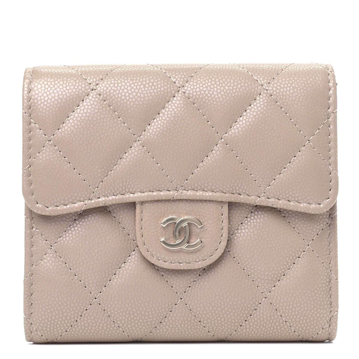 Chanel Iridescent Caviar Quilted Compact Flap Wallet Dark Beige 1 of 4