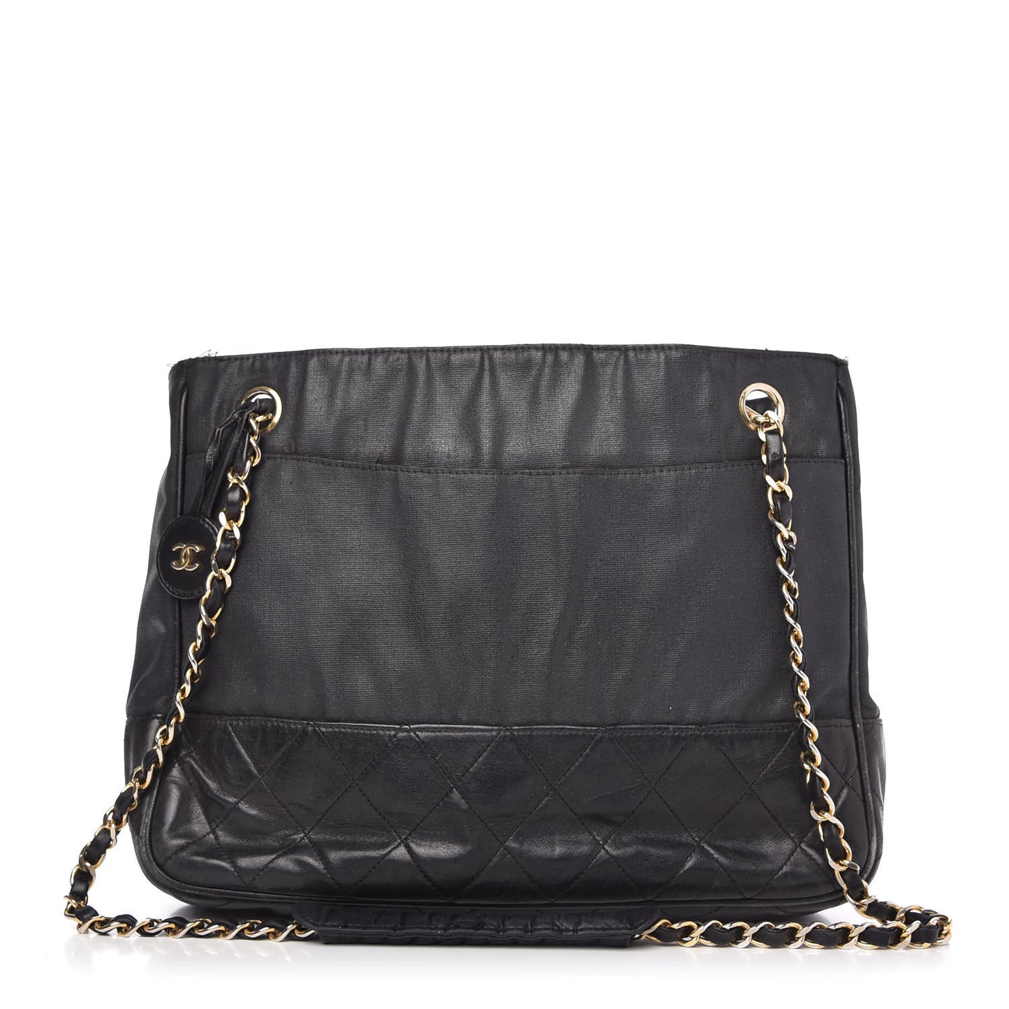 Lambskin Coated Canvas Shopping Tote Black