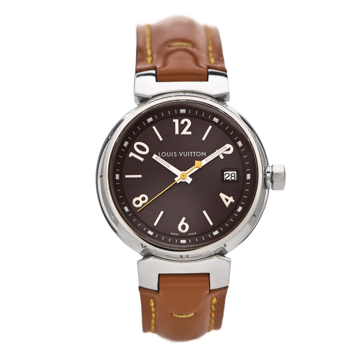 Louis Vuitton Stainless Steel Calfskin 31mm Tambour Quartz Watch Brown 1 of 5