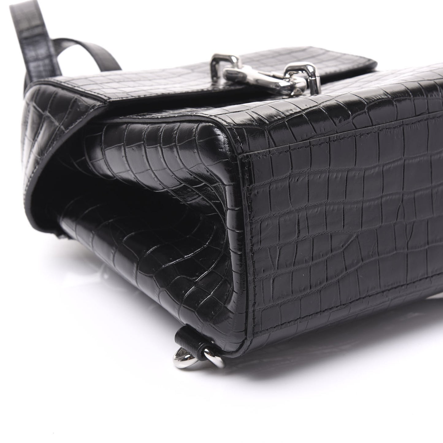 Crocodile Embossed Calfskin Mini Hook Backpack Black