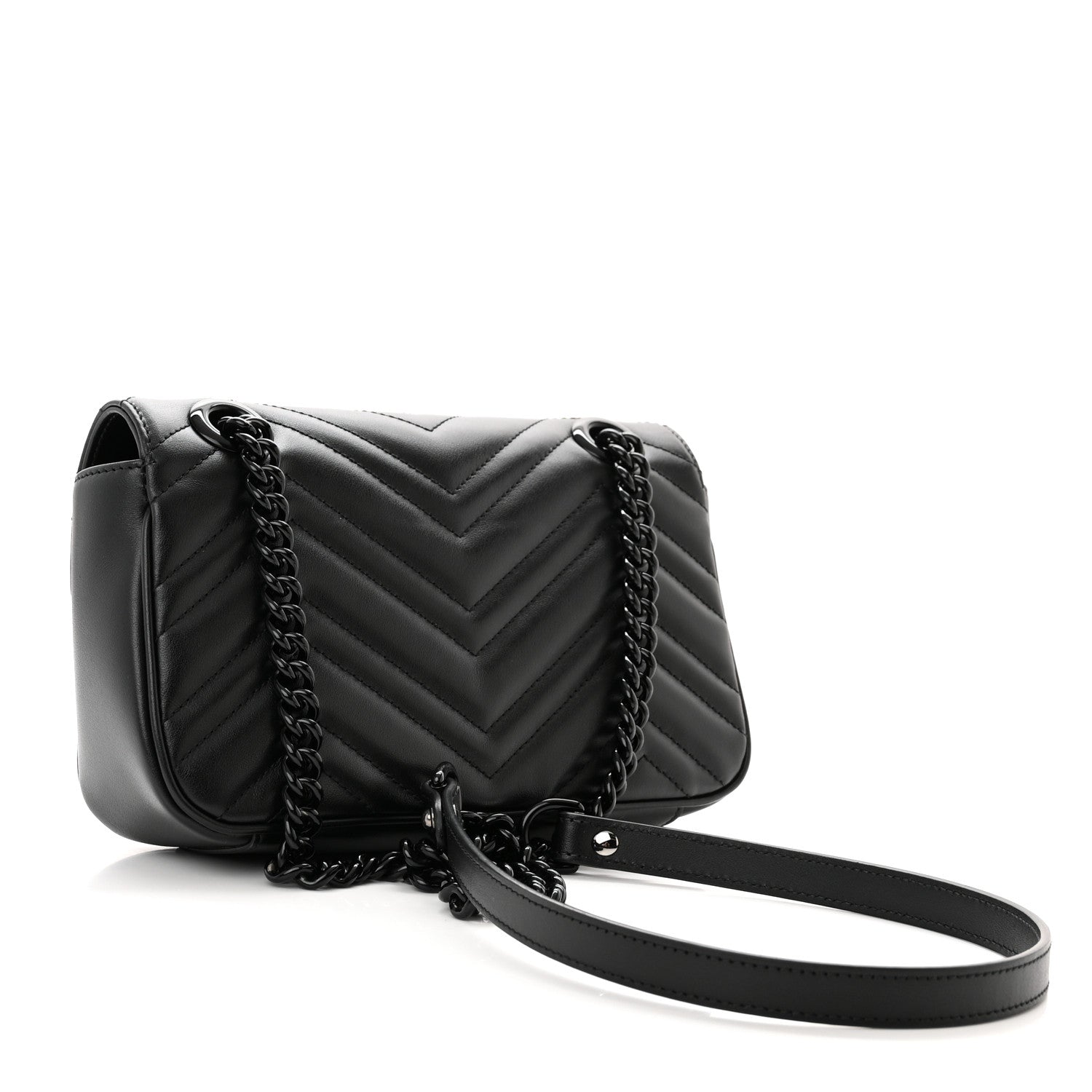 Gucci Calfskin Matelasse Monochrome Mini GG Marmont Shoulder Bag Black 3 of 12