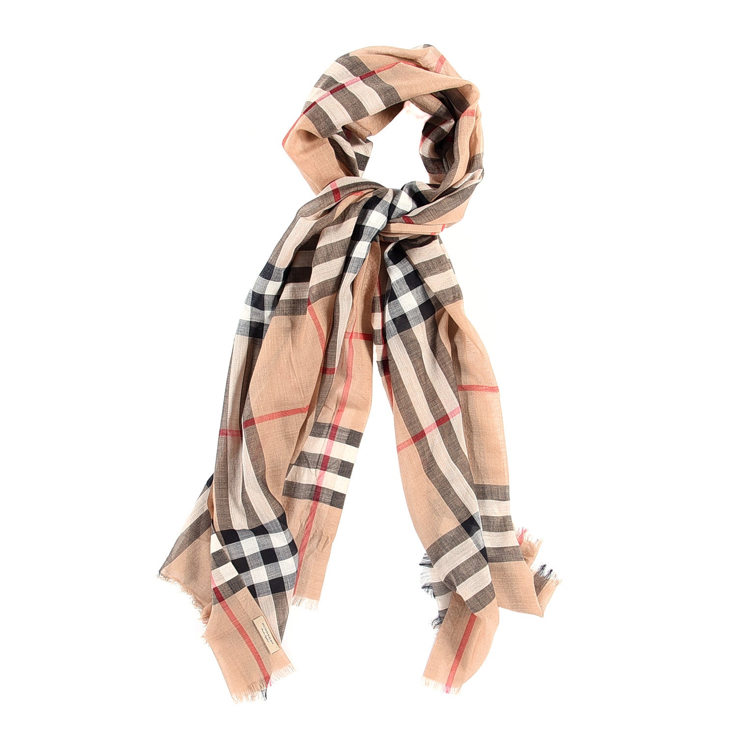 Burberry Wool Silk Gauze Giant Check Lightweight Scarf Camel 1 of 3