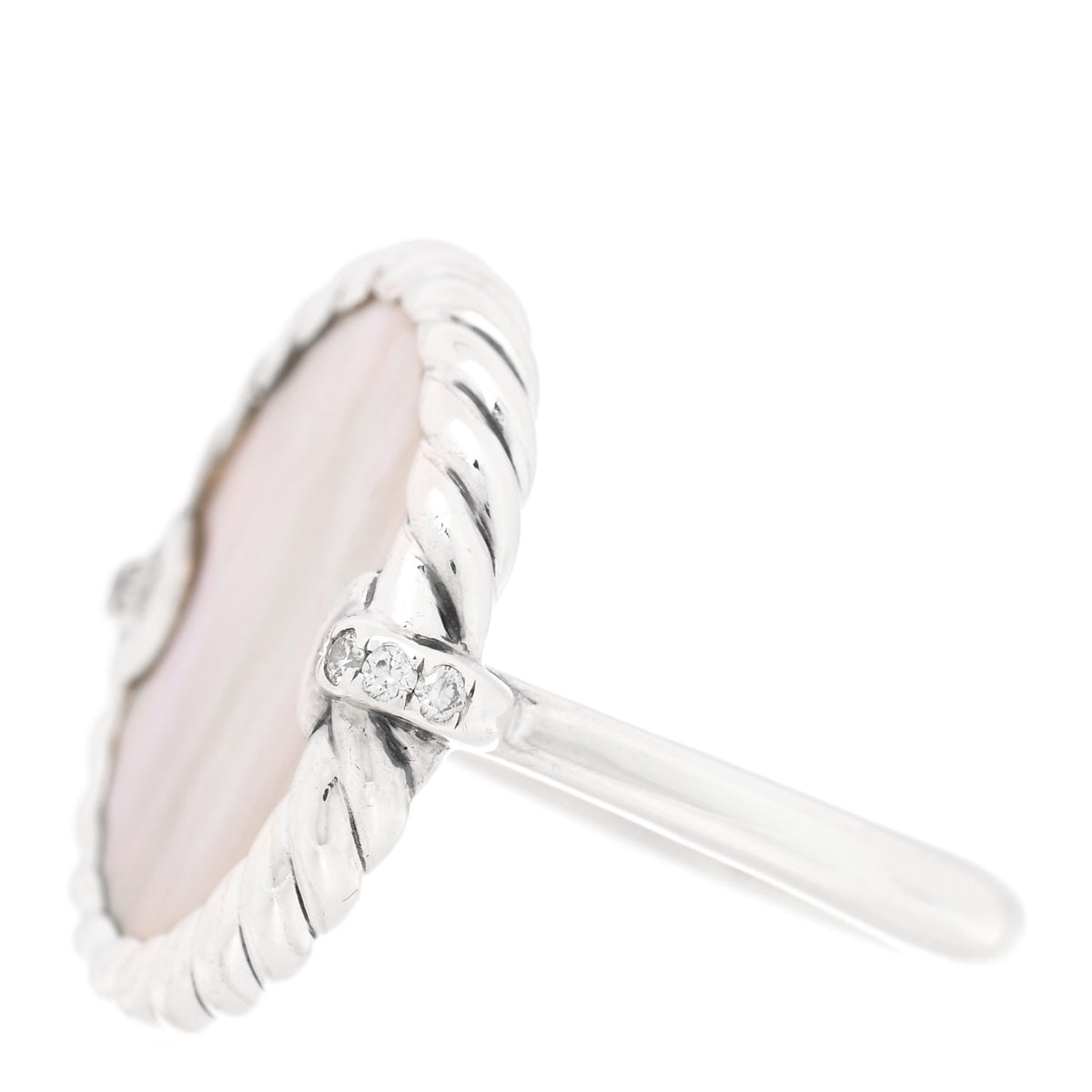David Yurman Sterling Silver Mother Of Pearl Diamond Elements Ring 49 5 3 of 5