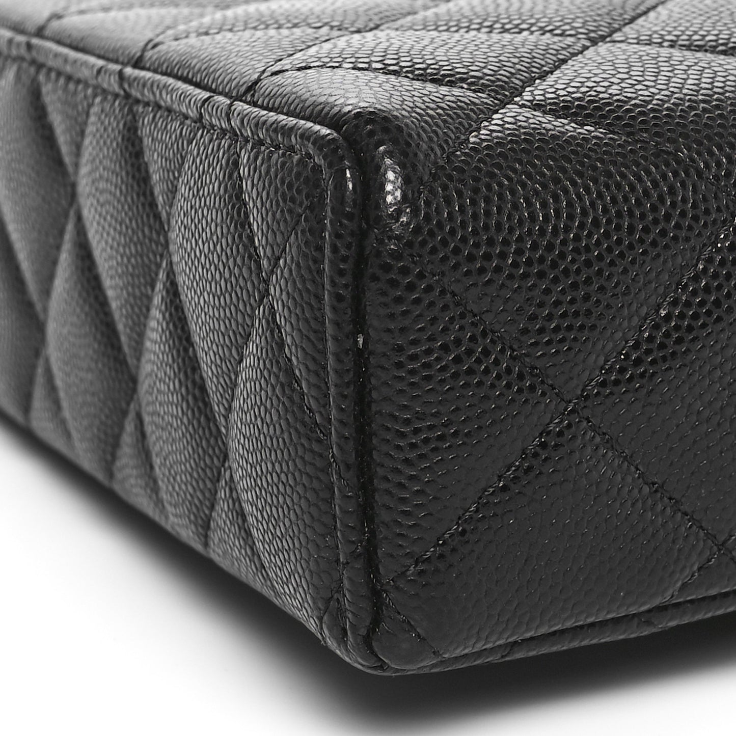 Caviar Quilted Top Handle Clutch With Chain Black