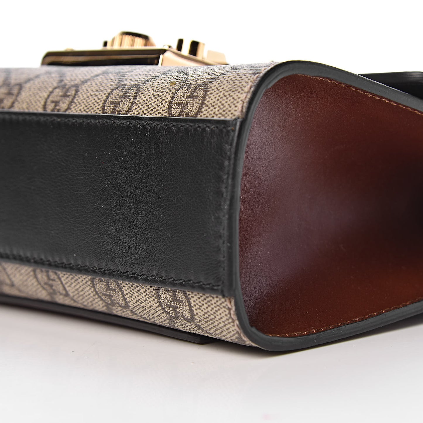GG Supreme Monogram Calfskin Small Padlock Shoulder Bag Beige Black Cuir