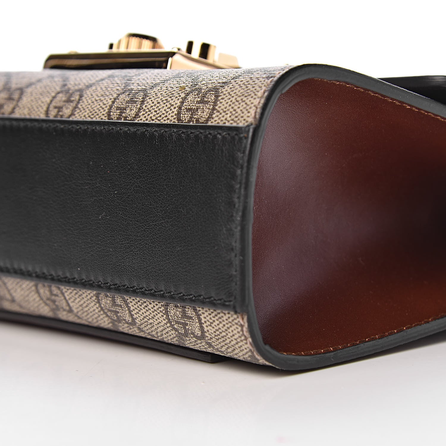 Gucci GG Supreme Monogram Calfskin Small Padlock Shoulder Bag Beige Black Cuir 9 of 11
