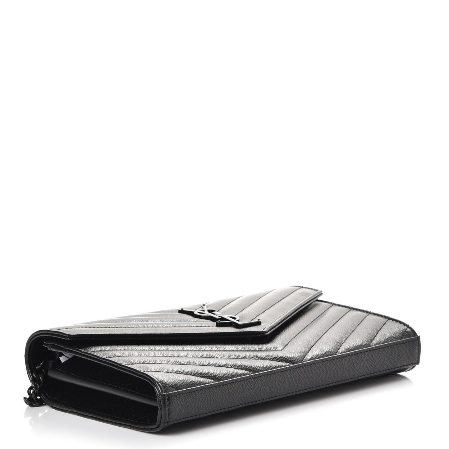 Grain De Poudre Matelasse Chevron Monogram Chain Wallet Black