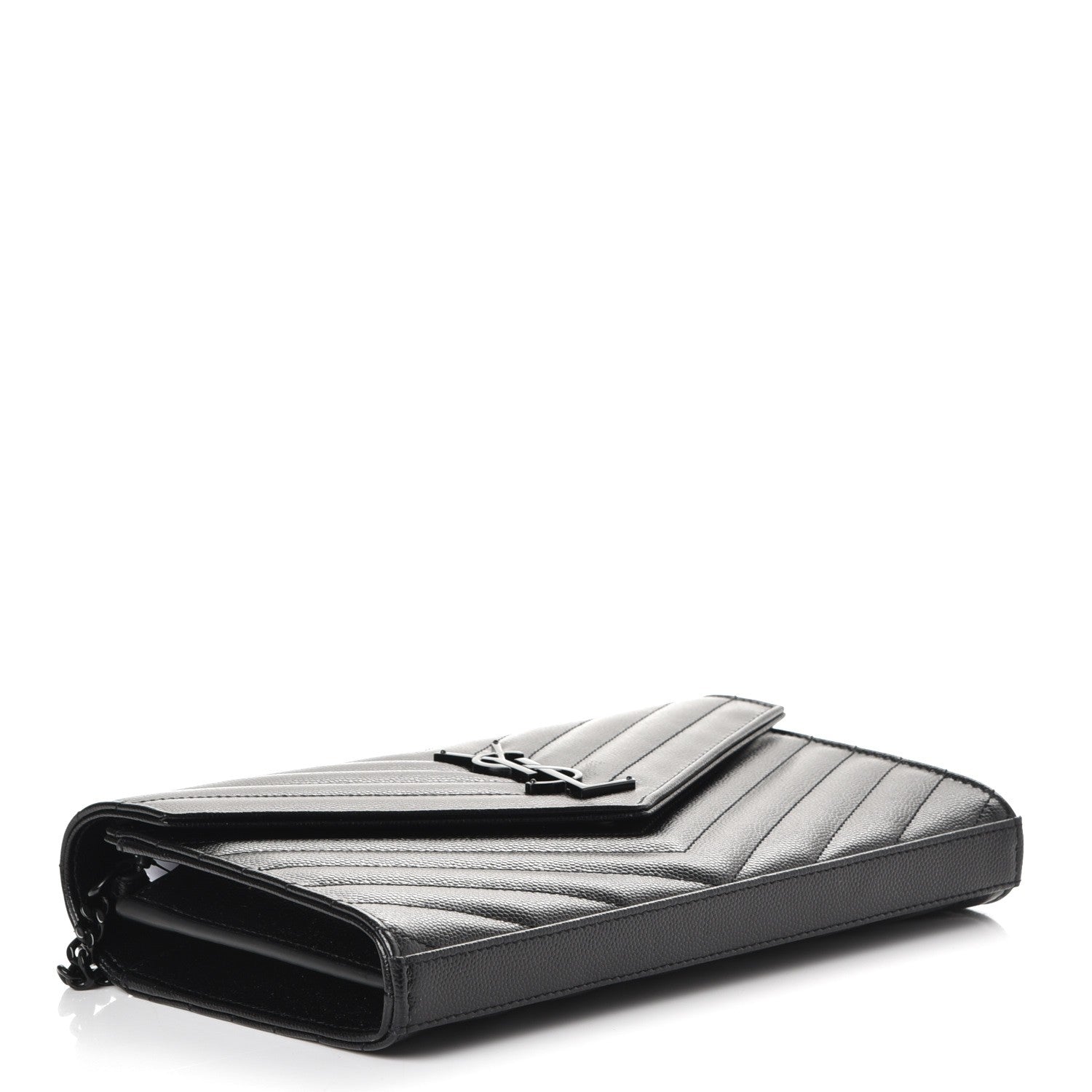 Saint Laurent Grain De Poudre Matelasse Chevron Monogram Chain Wallet Black 4 of 7