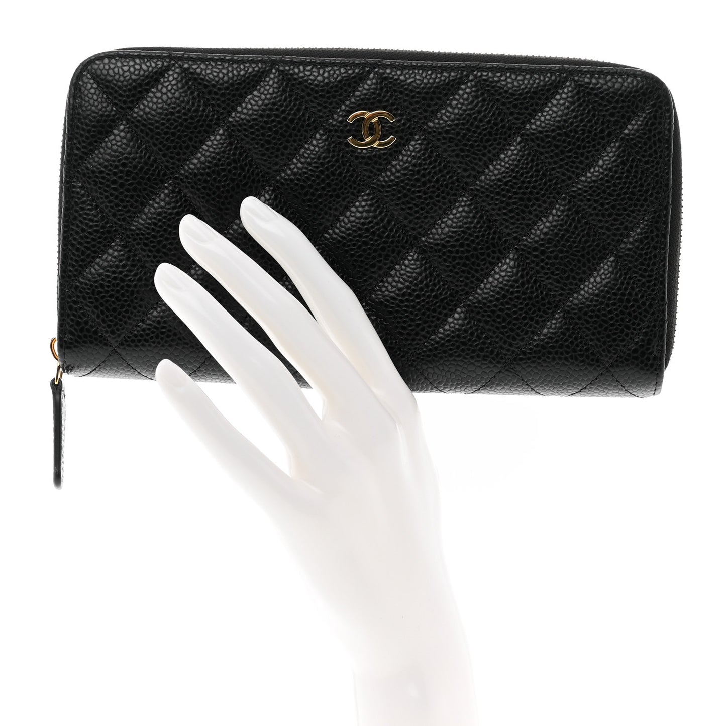 Caviar Quilted Large Gusset Zip Around Wallet Black