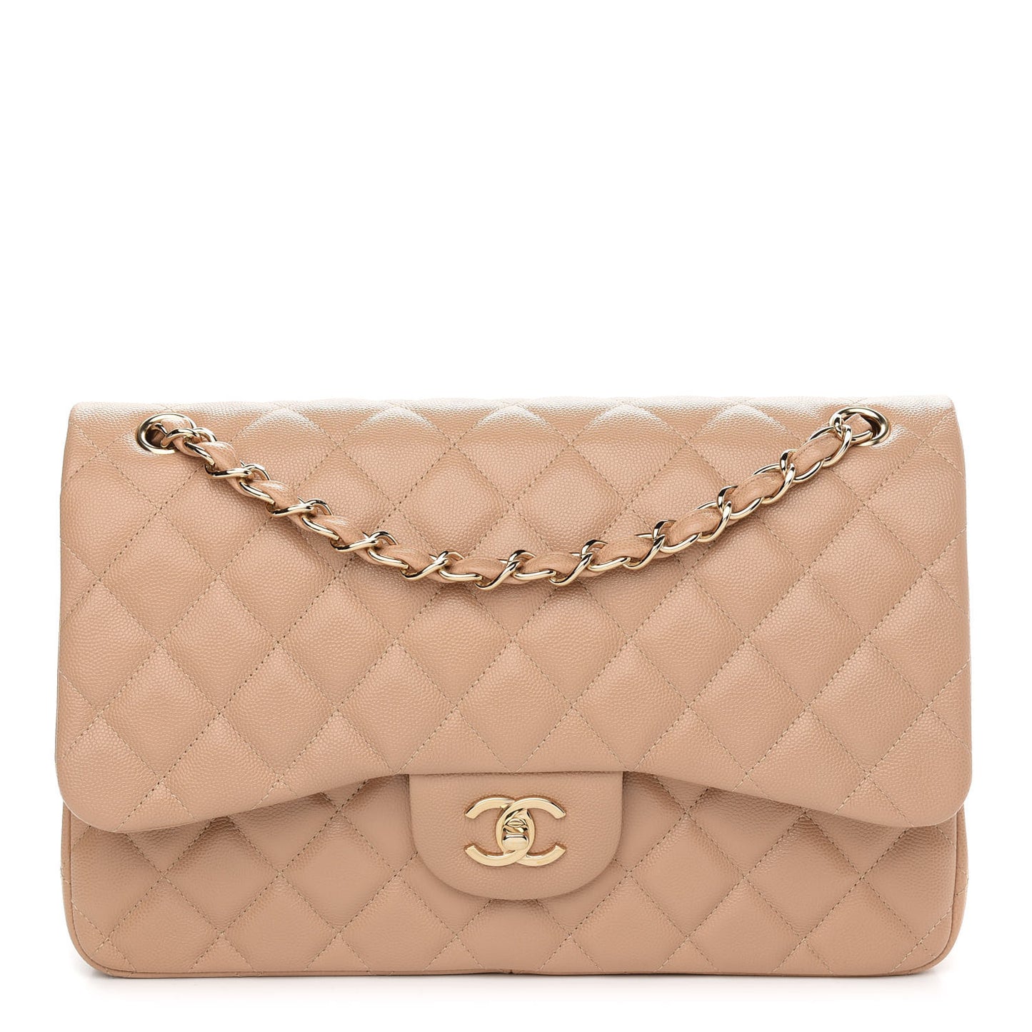 Caviar Quilted Jumbo Double Flap Beige