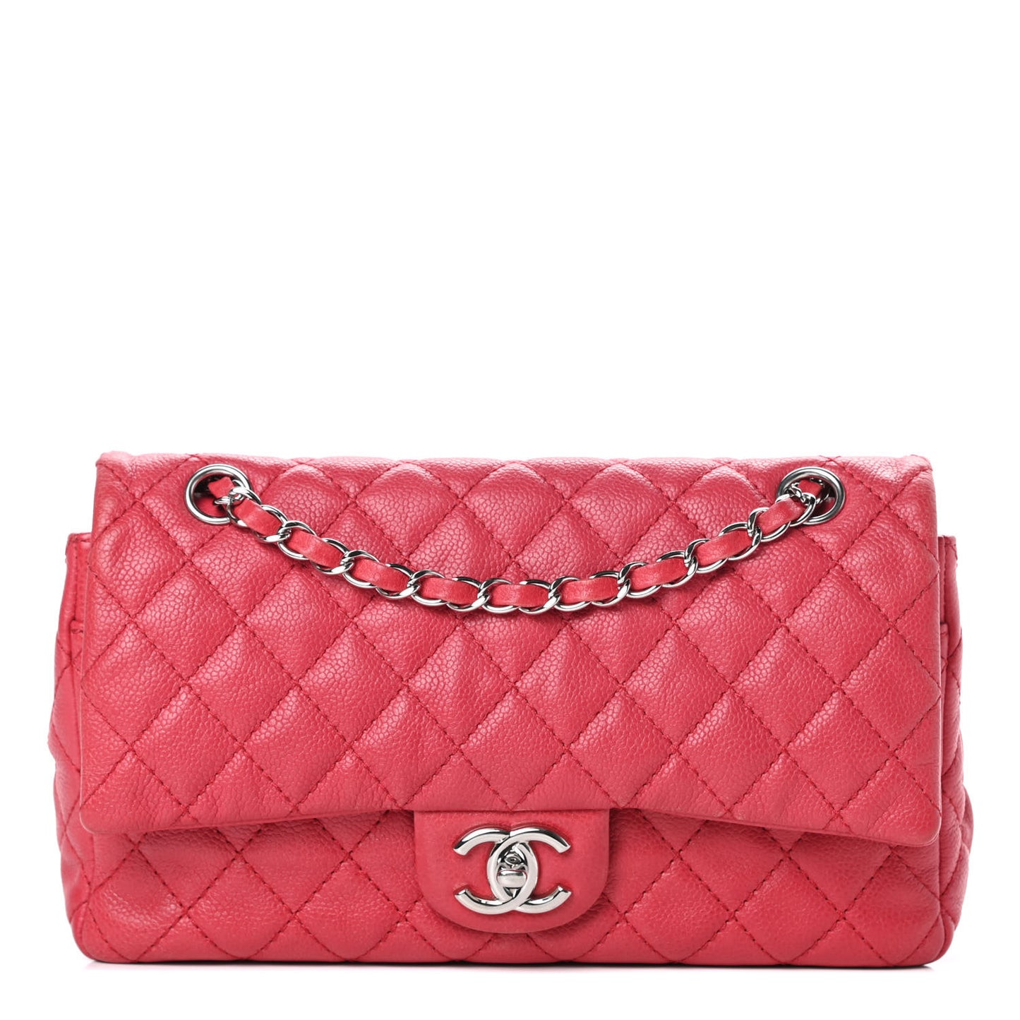 Washed Caviar Quilted Medium Double Flap Red