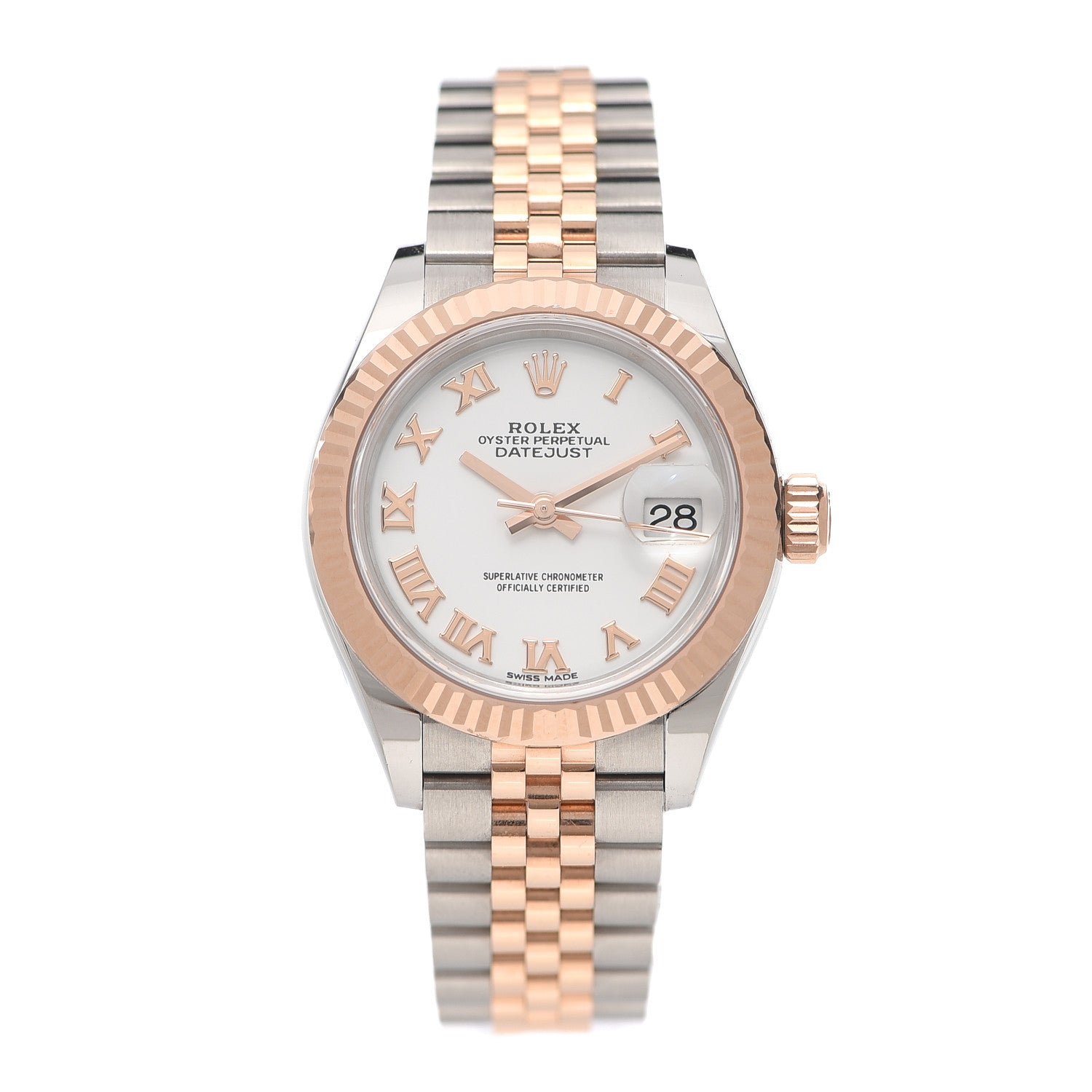 Rolex Stainless Steel 18K Everose Gold 28mm Oyster Perpetual Datejust Watch White Roman 279171 1 of 6