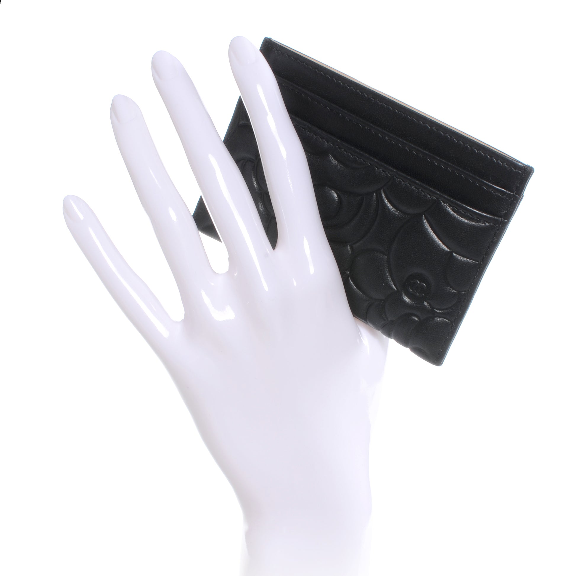 Chanel Lambskin Camellia Embossed Card Holder Black 2 of 8