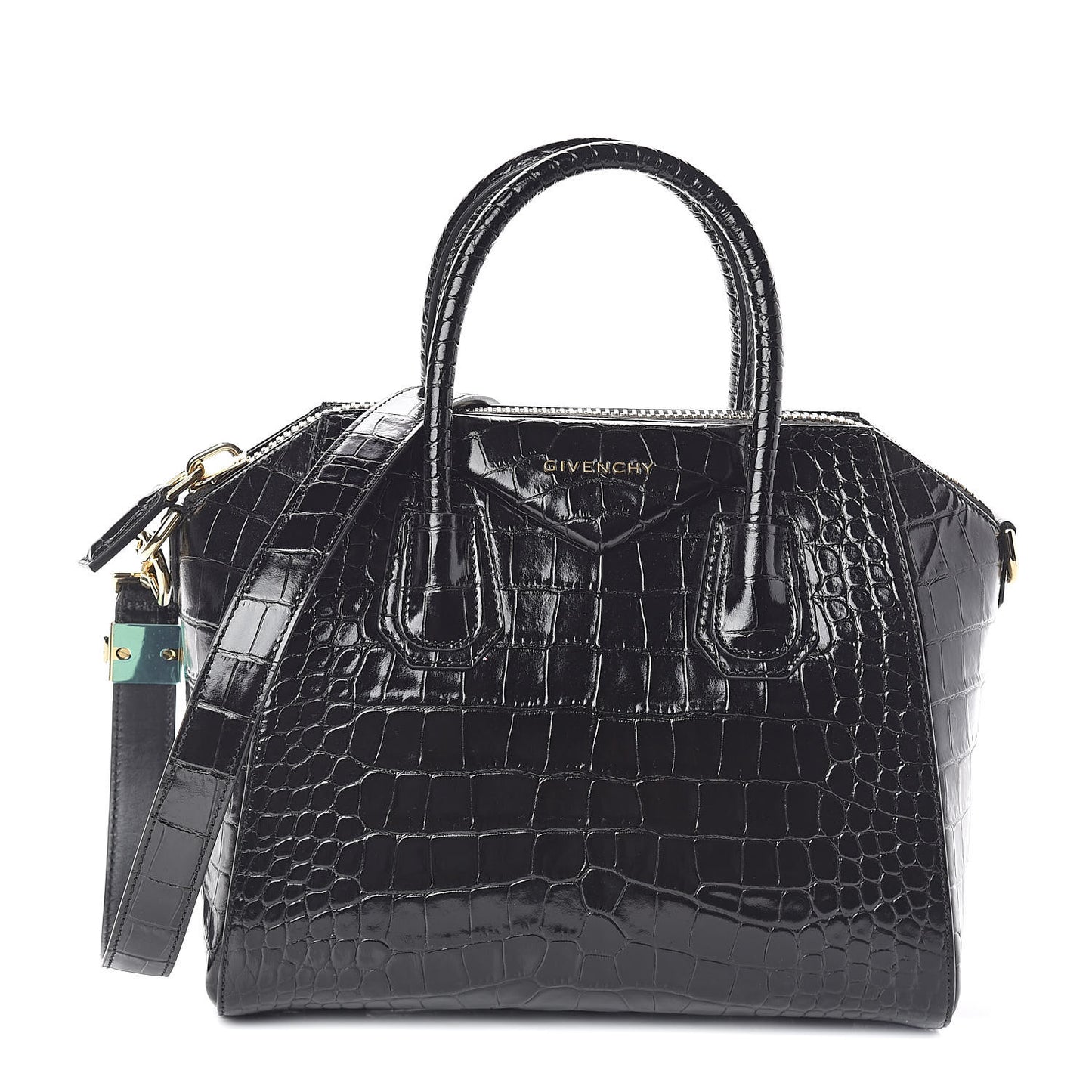 Calfskin Crocodile Embossed Small Antigona Black