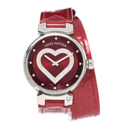 Louis Vuitton Stainless Steel Vernis Diamond 34mm Tambour Heart Quartz Watch Red 1 of 5