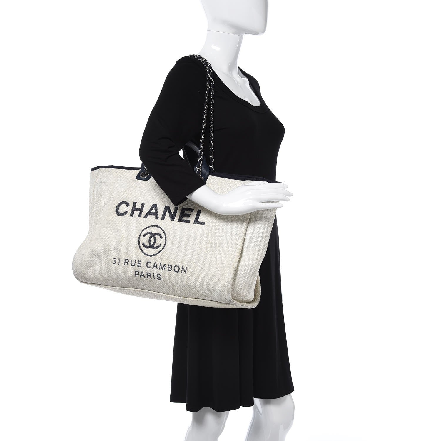 Chanel Woven Straw Raffia Extra Large Deauville Tote White Navy 2 of 17