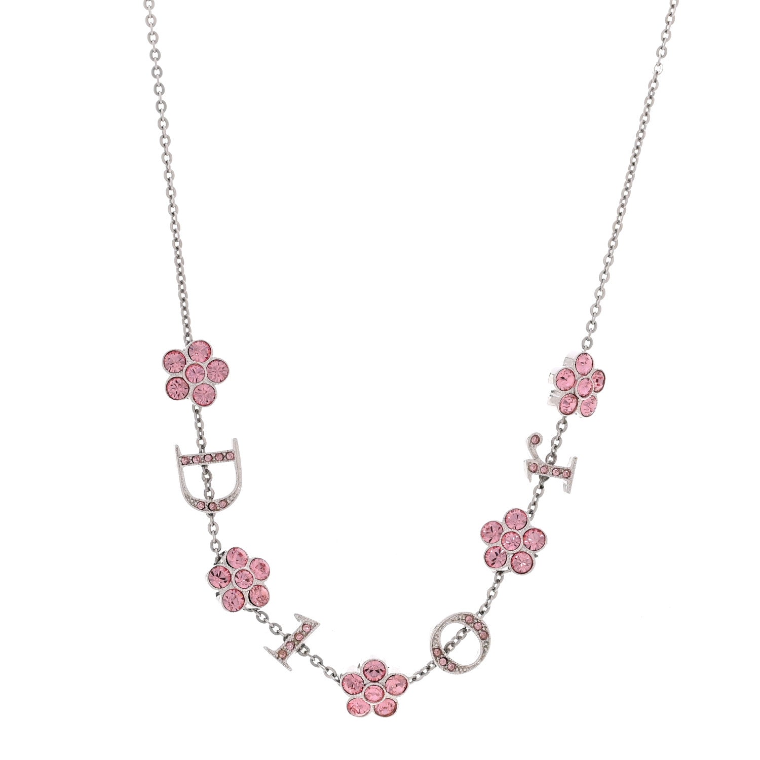 Christian Dior Crystal Flower Choker Necklace Silver Pink 1 of 6