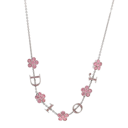Christian Dior Crystal Flower Choker Necklace Silver Pink 1 of 6