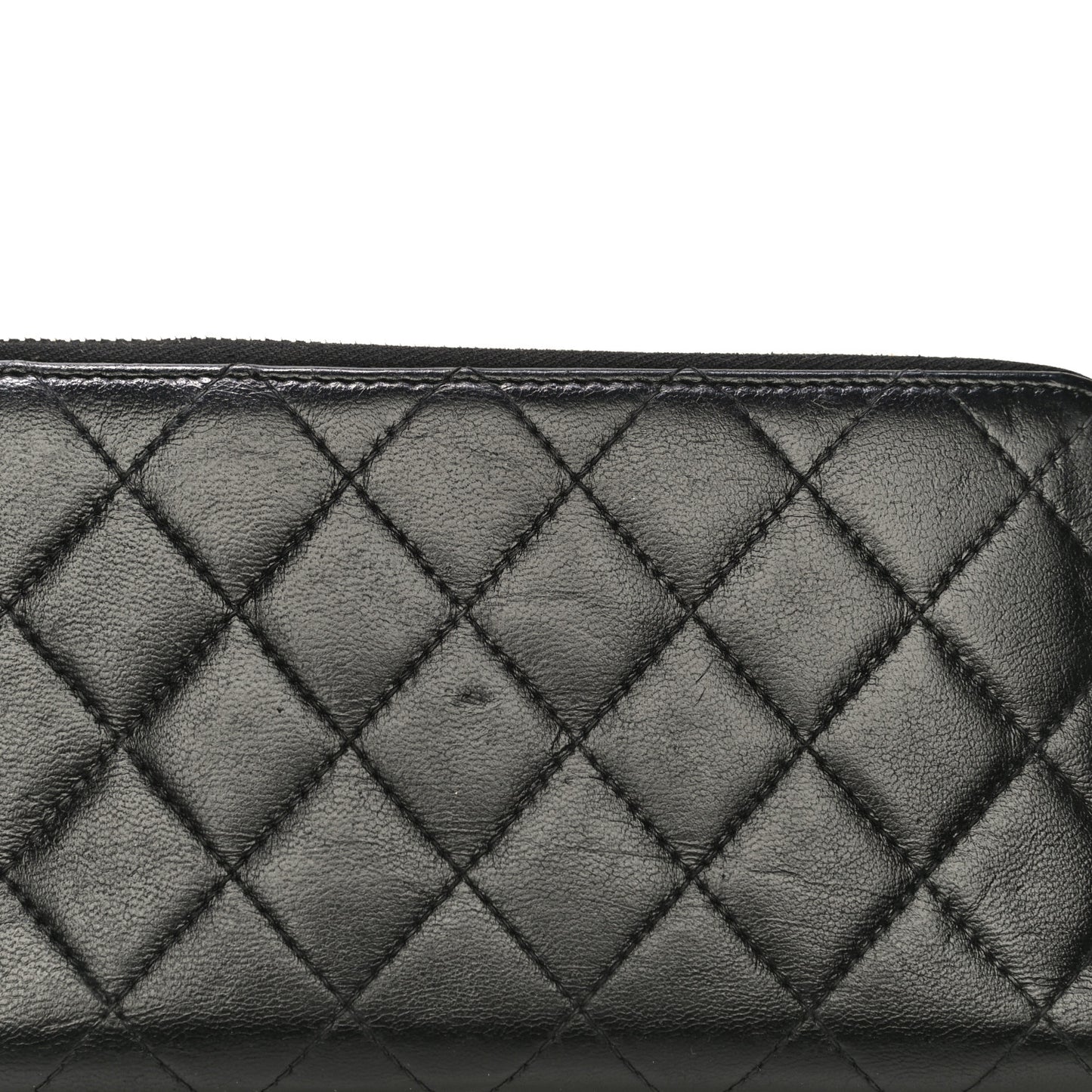 Lambskin Quilted Large Gusset Zip Around Wallet Black