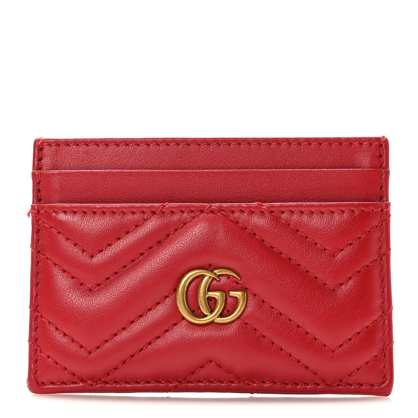 Calfskin Matelasse GG Marmont Card Holder Hibiscus Red