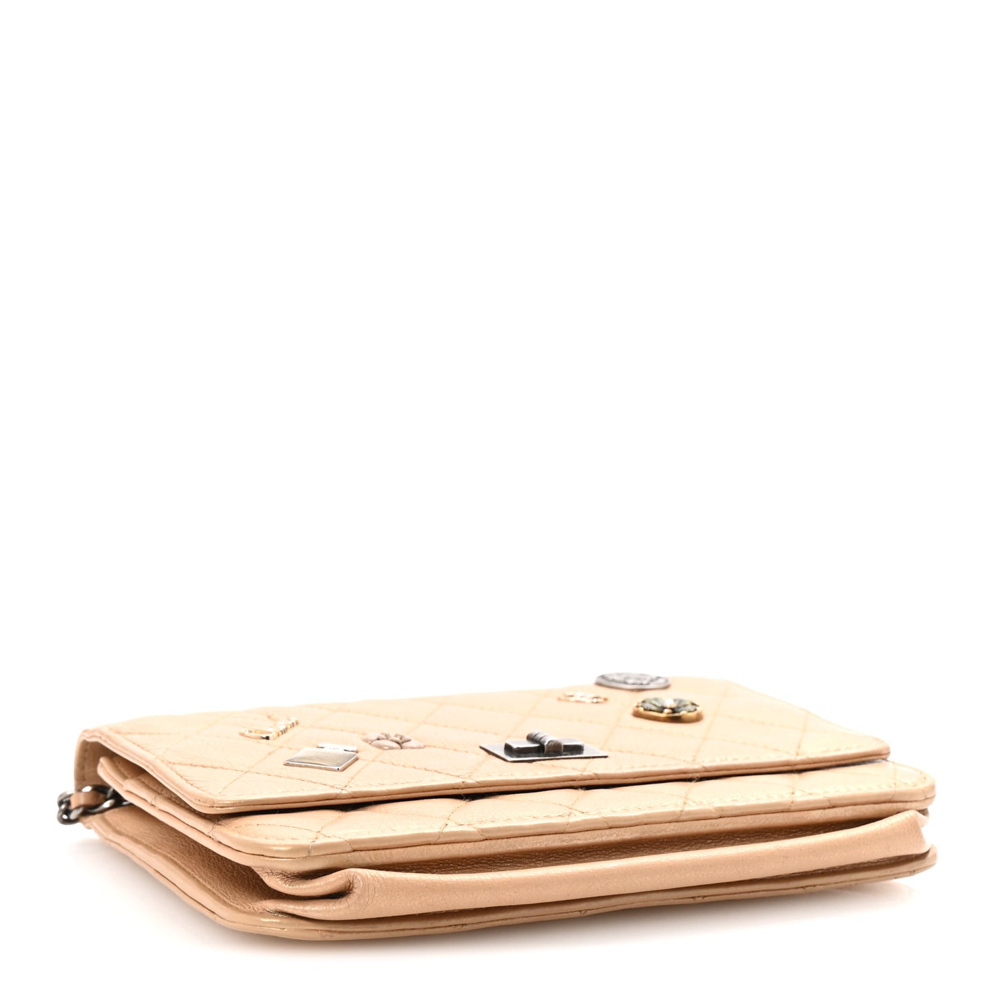 Metallic Calfskin Lucky Charms Casino 2.55 Reissue Wallet On Chain WOC Beige