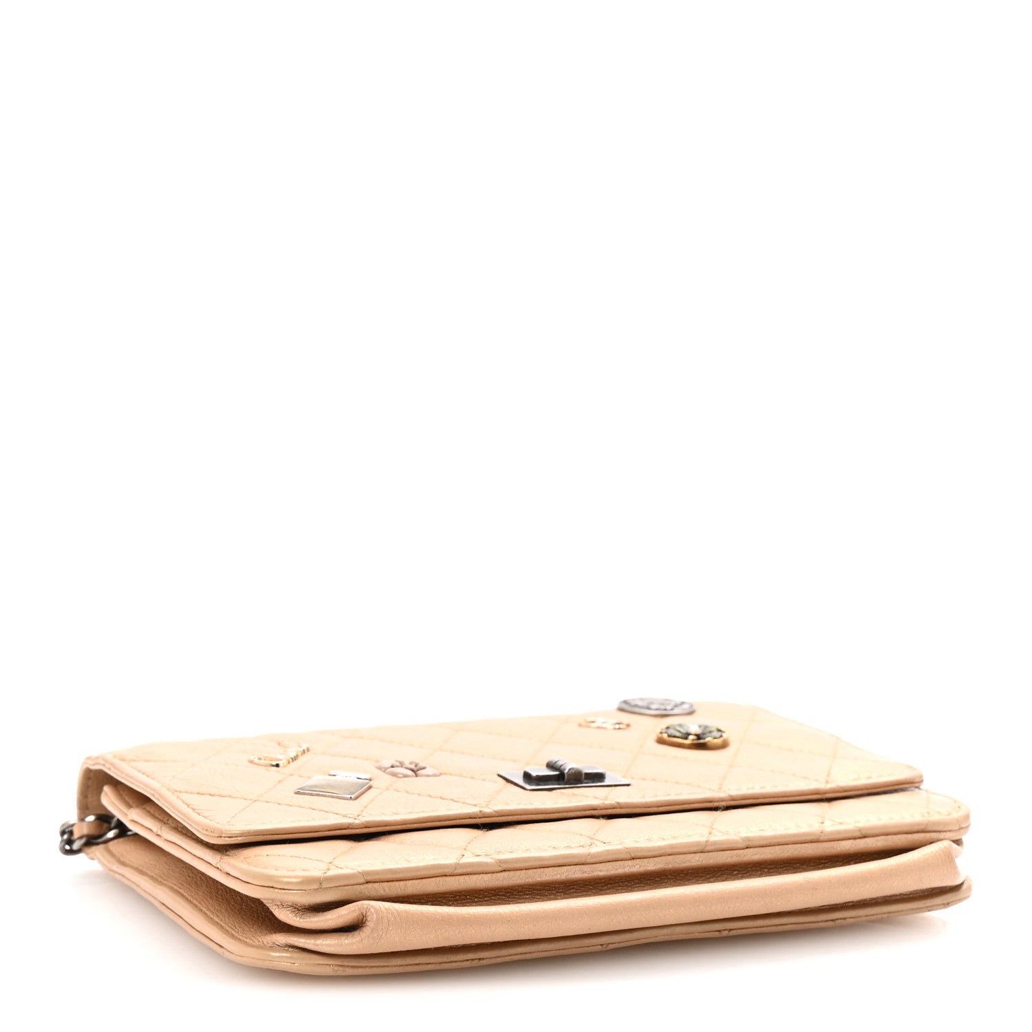 Chanel Metallic Calfskin Lucky Charms Casino 2.55 Reissue Wallet On Chain WOC Beige 4 of 11