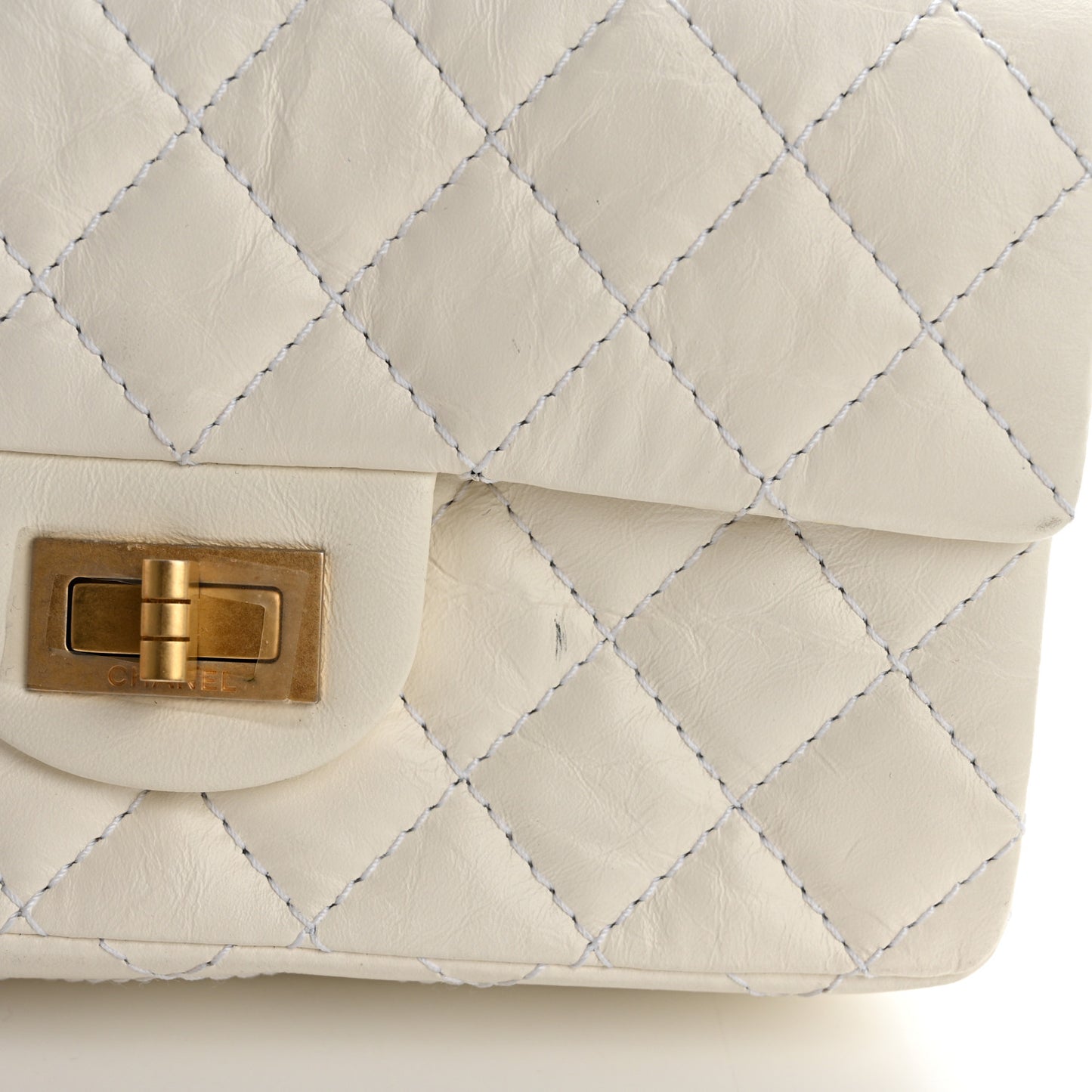 Aged Calfskin Quilted 2.55 Reissue Mini Flap White