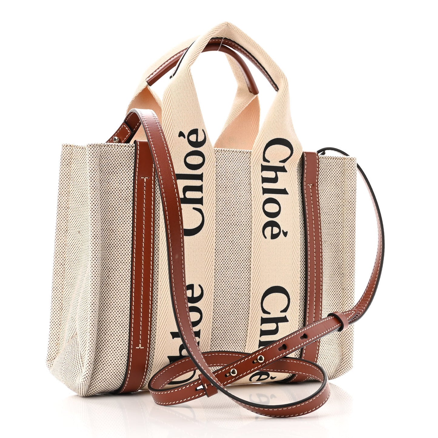 Cotton Calfskin Small Woody Ribbon Tote With Strap White Brown