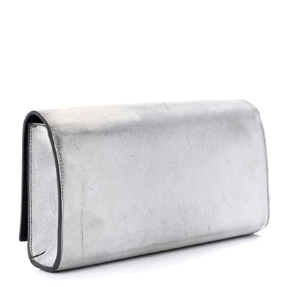 Saint Laurent Metallic Calfskin Classic Monogram Cassandre Clutch Silver 2 of 9