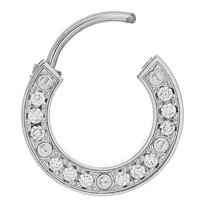 Cartier 18K White Gold Diamond Pave Single LOVE Hoop Earring 4 of 6