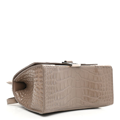 Balenciaga Shiny Calfskin Crocodile Embossed Small Hourglass Top Handle Bag Mink Grey 4 of 11