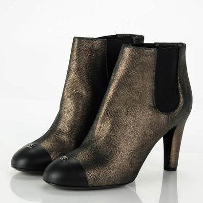 Chanel Metallic Lambskin CC Cap Toe Ankle Boots 38.5 Argent Fonce Black 6 of 15