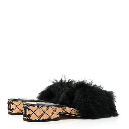 Chanel Shearling Lambskin CC Mules 39 Black White 4 of 9
