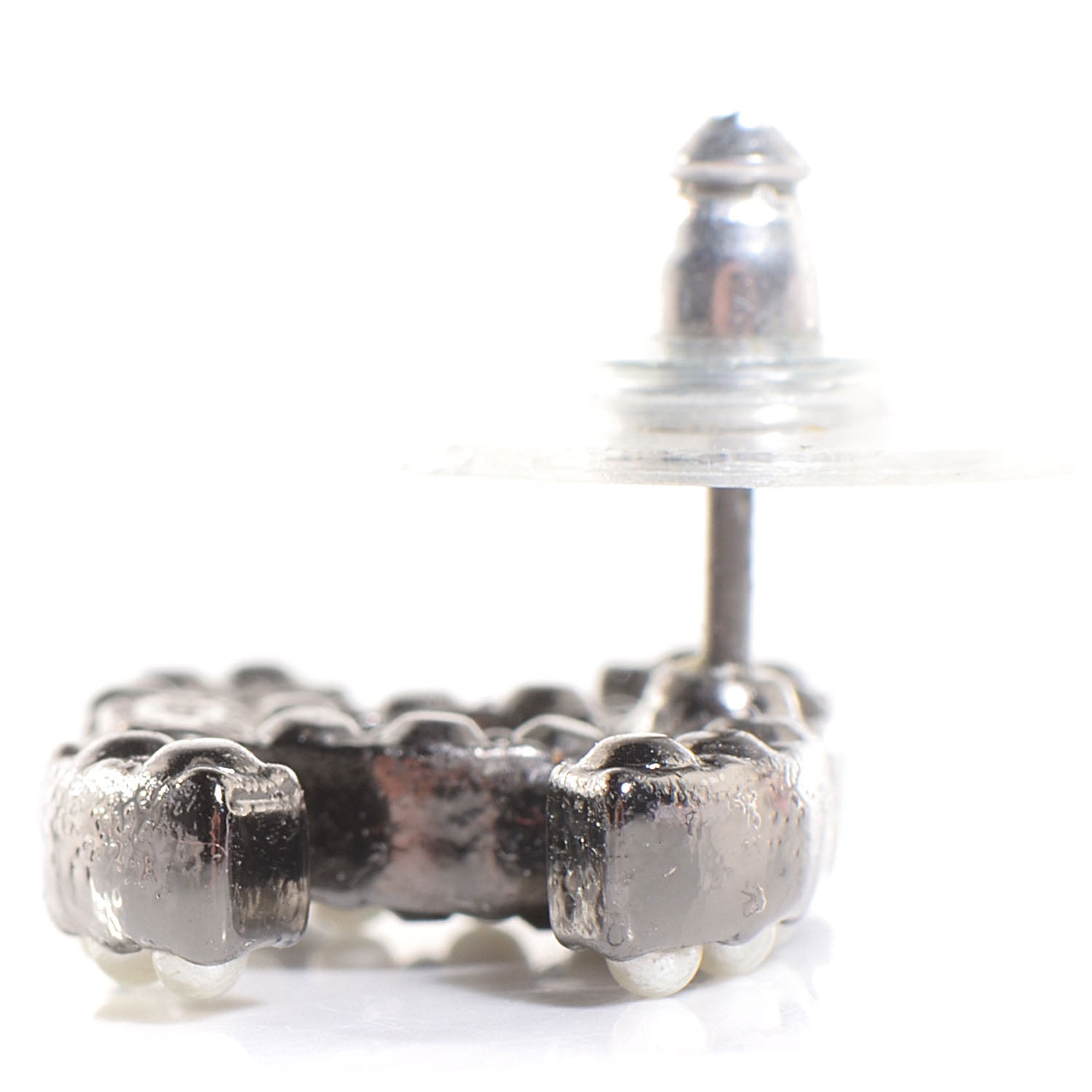 Chanel Pearl Crystal CC Earrings Black Silver 4 of 5