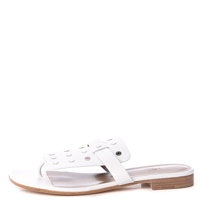 Hermes Calfskin Palladium Opium Clous De Selle Sandals 38.5 White 1 of 7
