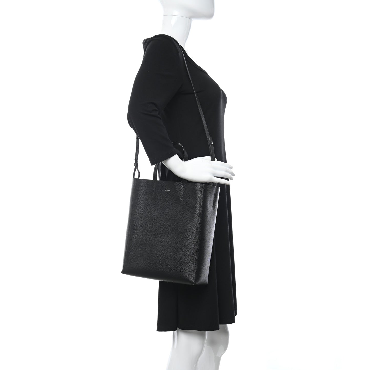 Grained Calfskin Small Vertical Cabas Black