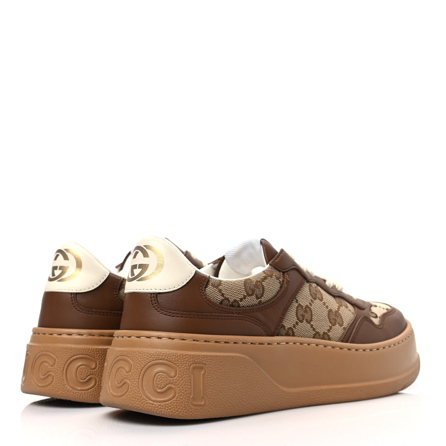 Calfskin GG Monogram Womens Platform 55mm Sneakers 38.5 Hezelnut Beige Ebony Mystic White