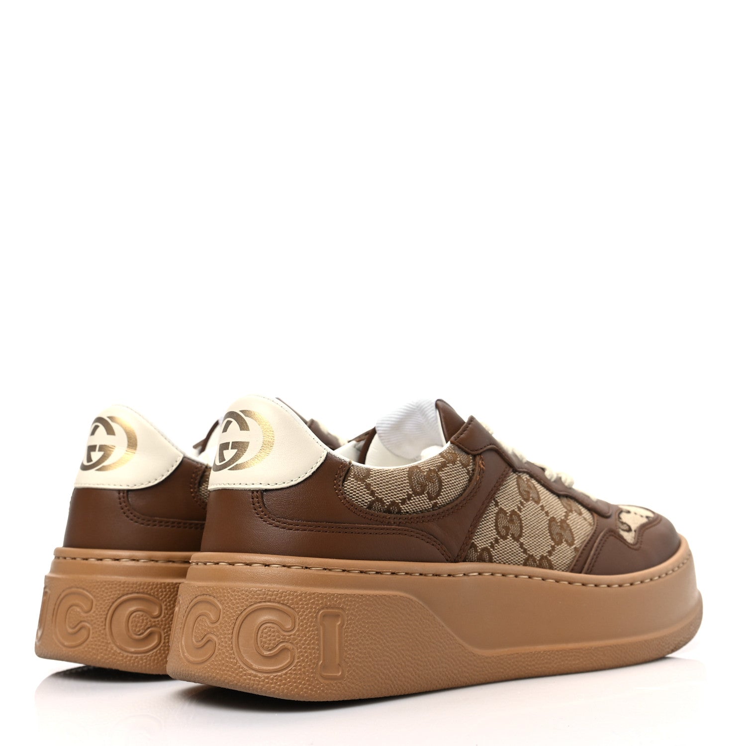 Gucci Calfskin GG Monogram Womens Platform 55mm Sneakers 38.5 Hezelnut Beige Ebony Mystic White 4 of 9