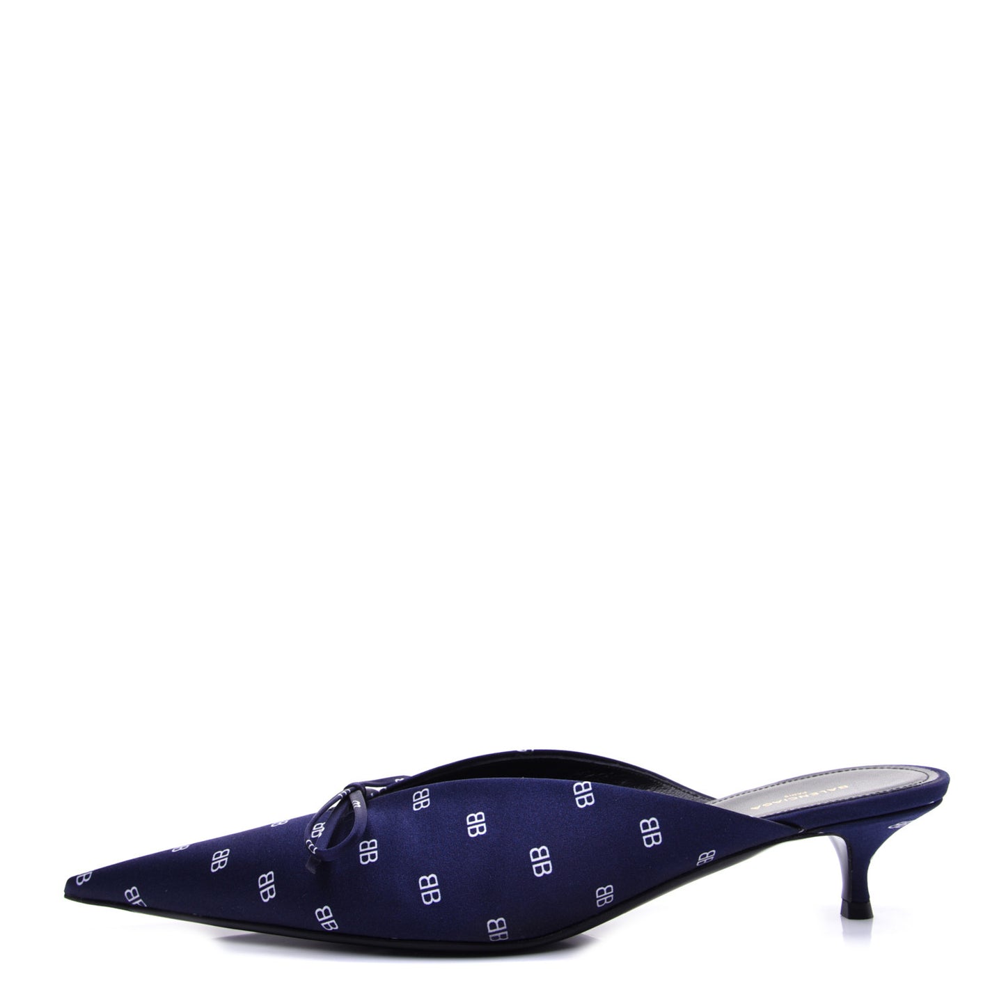 Crepe Satin BB Printed Knife Pointed Toe 40mm Mules 40 Blue White