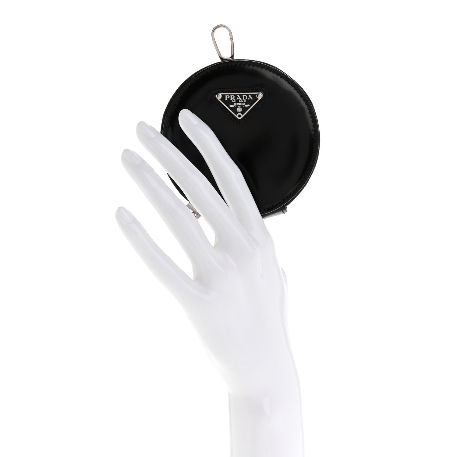 Prada Spazzolato Round Coin Pouch Bag Charm Black 2 of 8