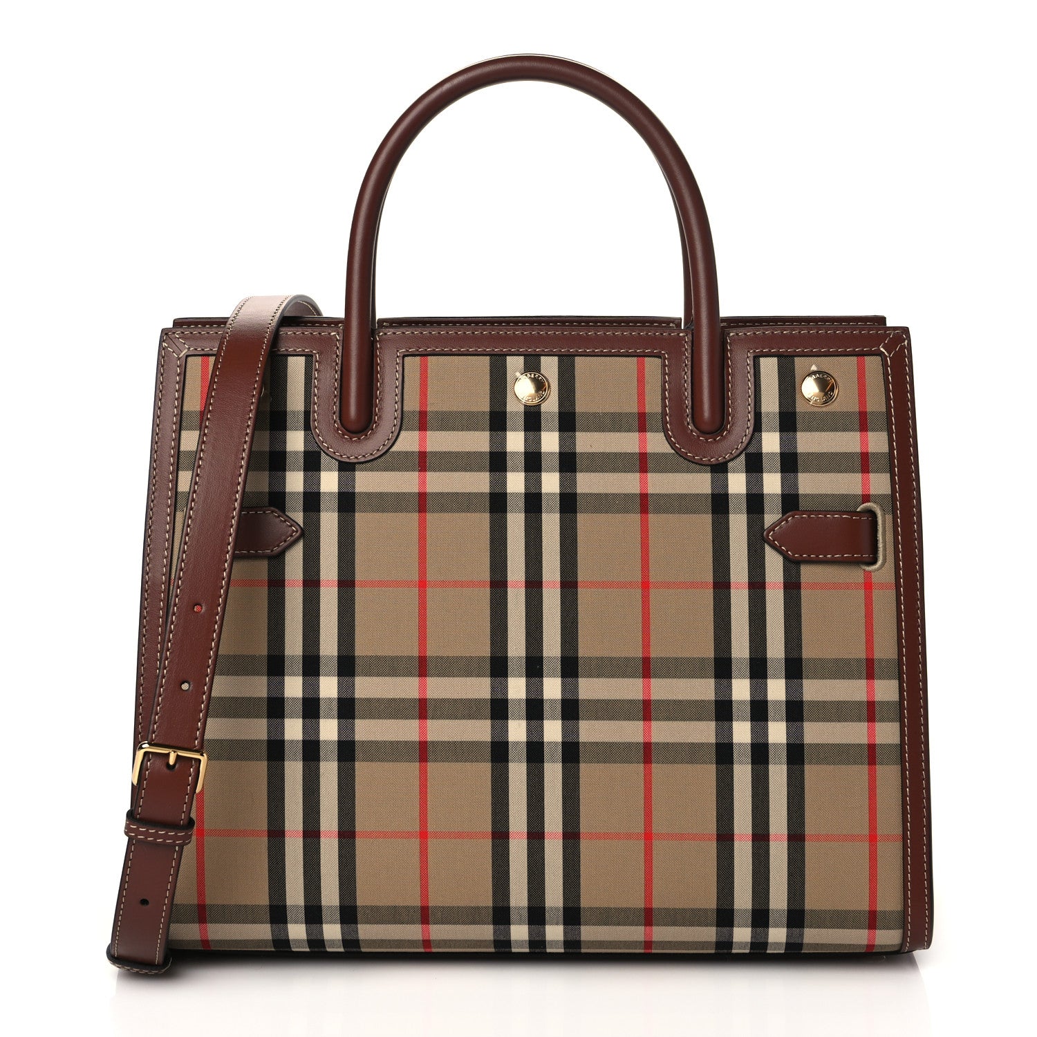 Burberry Calfskin Vintage Check Two Handle Title Bag Archive Beige 1 of 11