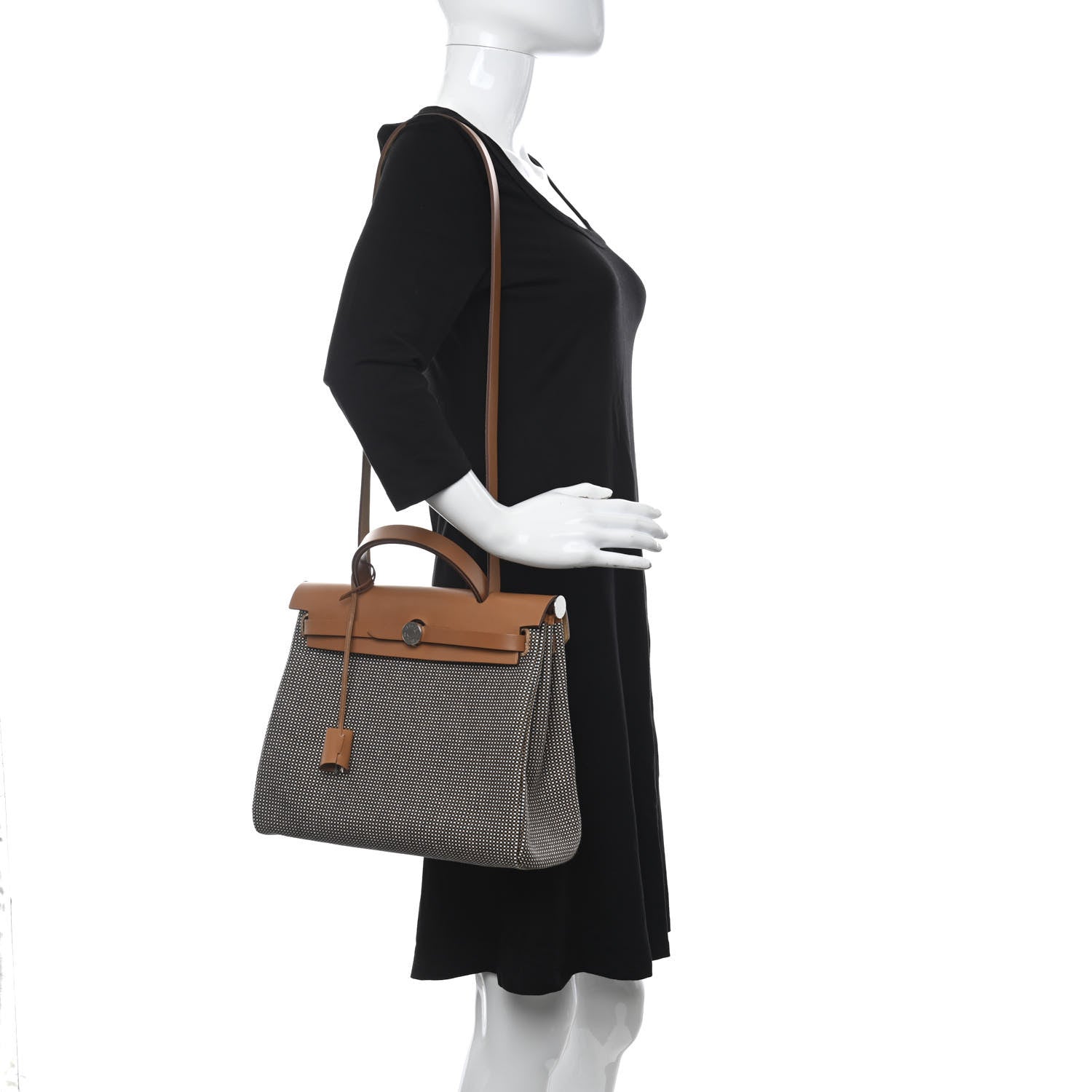 Hermes Criss Viking Vache Hunter Herbag Zip Retourne 31 PM Black White Fauve 2 of 13