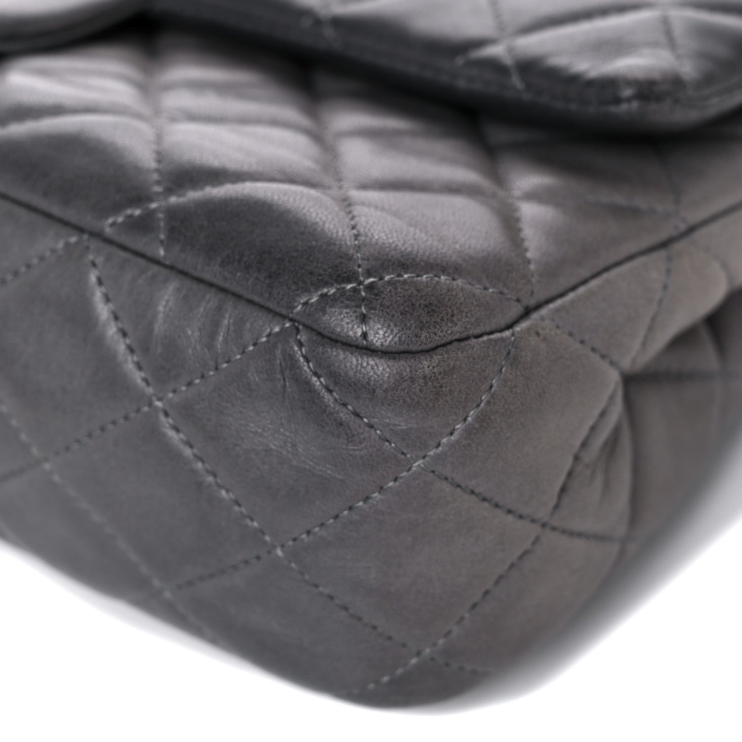 Lambskin Quilted Medium Double Flap Dark Grey