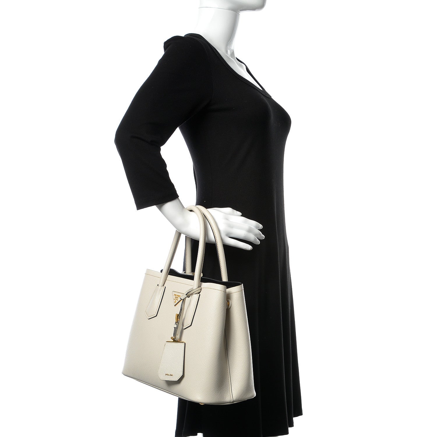 Prada Saffiano Cuir Small Double Bag Talco Black 3 of 13